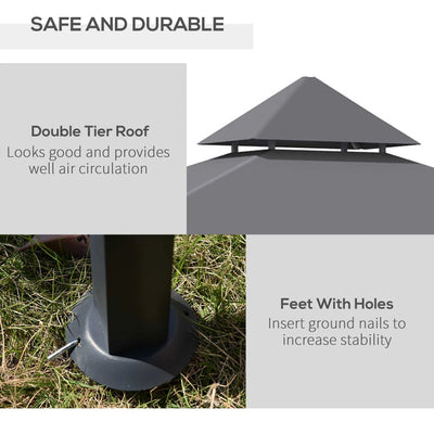 Outsunny 2.5M (8ft) New Double-Tier BBQ Gazebo Grill Canopy Barbecue Tent Shelter Patio Deck Cover - Grey 