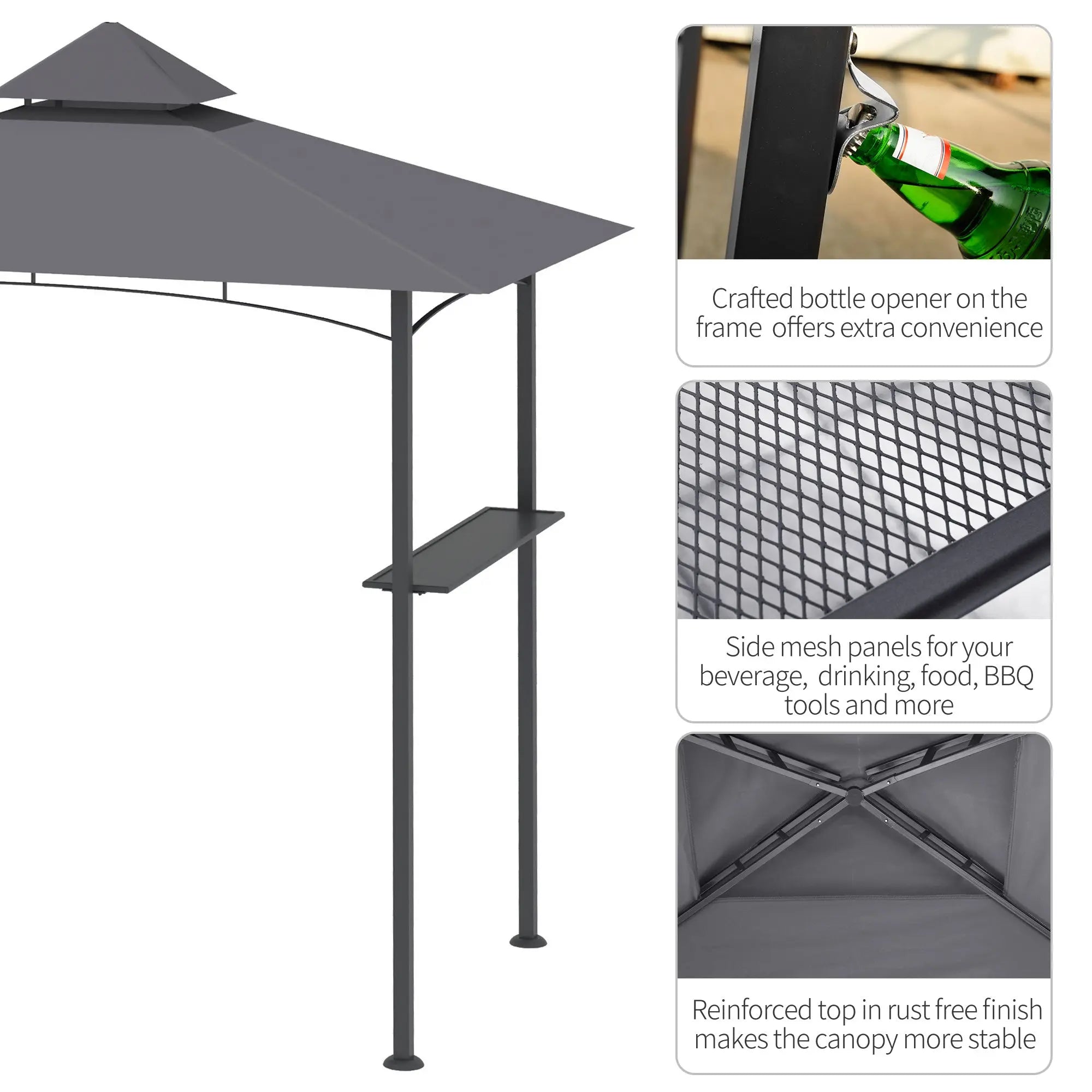 Outsunny 2.5M (8ft) New Double-Tier BBQ Gazebo Grill Canopy Barbecue Tent Shelter Patio Deck Cover - Grey 