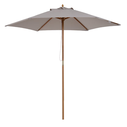 Outsunny 2.5m Wood Garden Parasol Sun Shade Patio Outdoor Wooden Umbrella Canopy Grey 