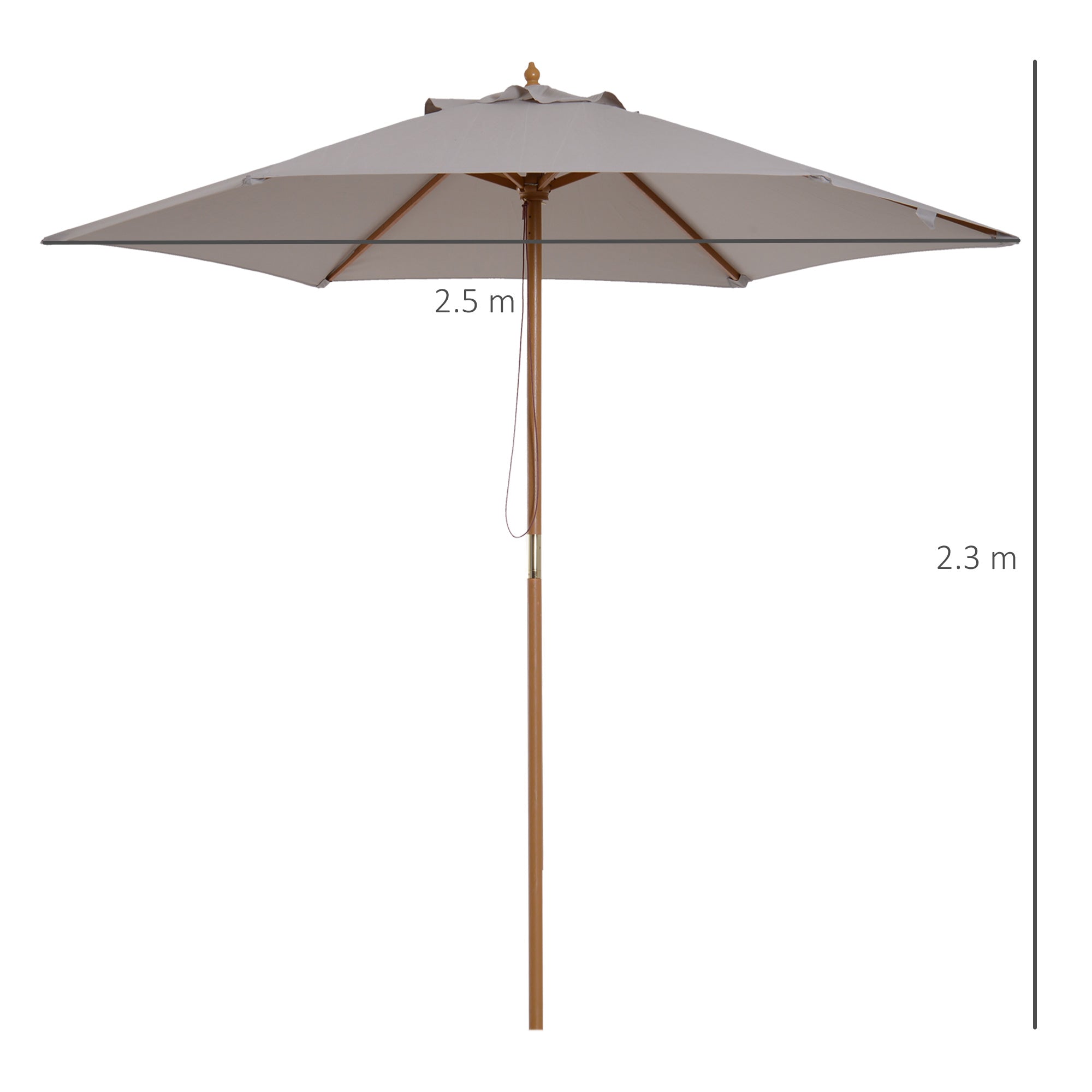 Outsunny 2.5m Wood Garden Parasol Sun Shade Patio Outdoor Wooden Umbrella Canopy Grey 