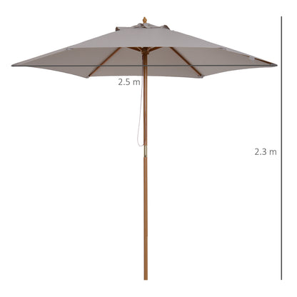 Outsunny 2.5m Wood Garden Parasol Sun Shade Patio Outdoor Wooden Umbrella Canopy Grey 