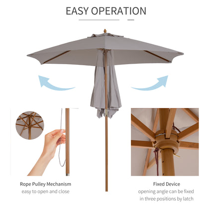Outsunny 2.5m Wood Garden Parasol Sun Shade Patio Outdoor Wooden Umbrella Canopy Grey 