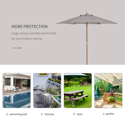 Outsunny 2.5m Wood Garden Parasol Sun Shade Patio Outdoor Wooden Umbrella Canopy Grey 