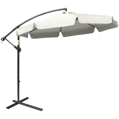 Outsunny 2.7m Garden Banana Parasol Cantilever Umbrella with Crank Handle and Cross Base for Outdoor, Hanging Sun Shade, Cream White 
