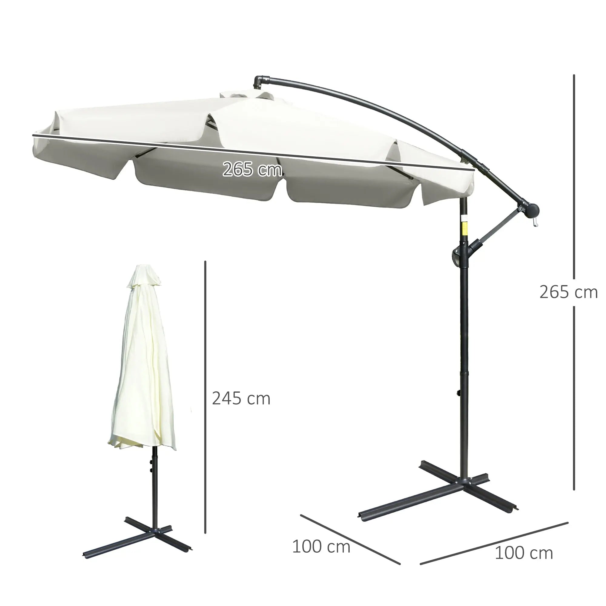 Outsunny 2.7m Garden Banana Parasol Cantilever Umbrella with Crank Handle and Cross Base for Outdoor, Hanging Sun Shade, Cream White 