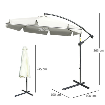 Outsunny 2.7m Garden Banana Parasol Cantilever Umbrella with Crank Handle and Cross Base for Outdoor, Hanging Sun Shade, Cream White 