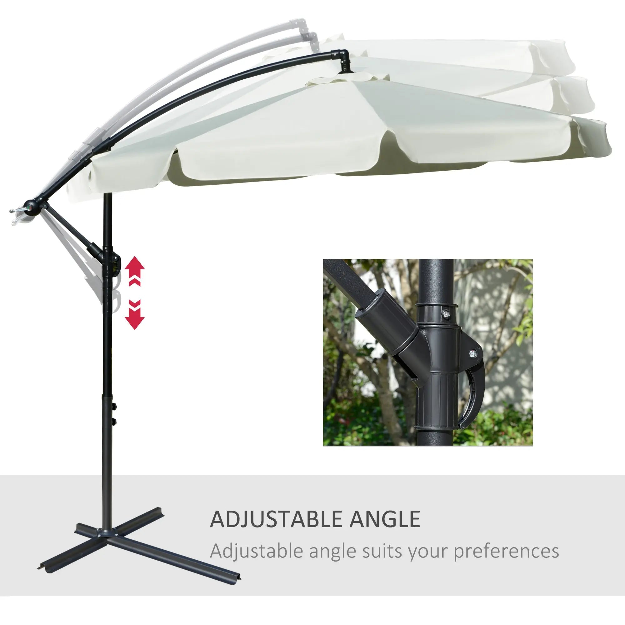 Outsunny 2.7m Garden Banana Parasol Cantilever Umbrella with Crank Handle and Cross Base for Outdoor, Hanging Sun Shade, Cream White 