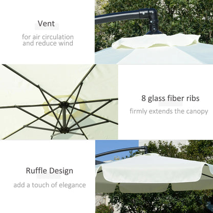 Outsunny 2.7m Garden Banana Parasol Cantilever Umbrella with Crank Handle and Cross Base for Outdoor, Hanging Sun Shade, Cream White 