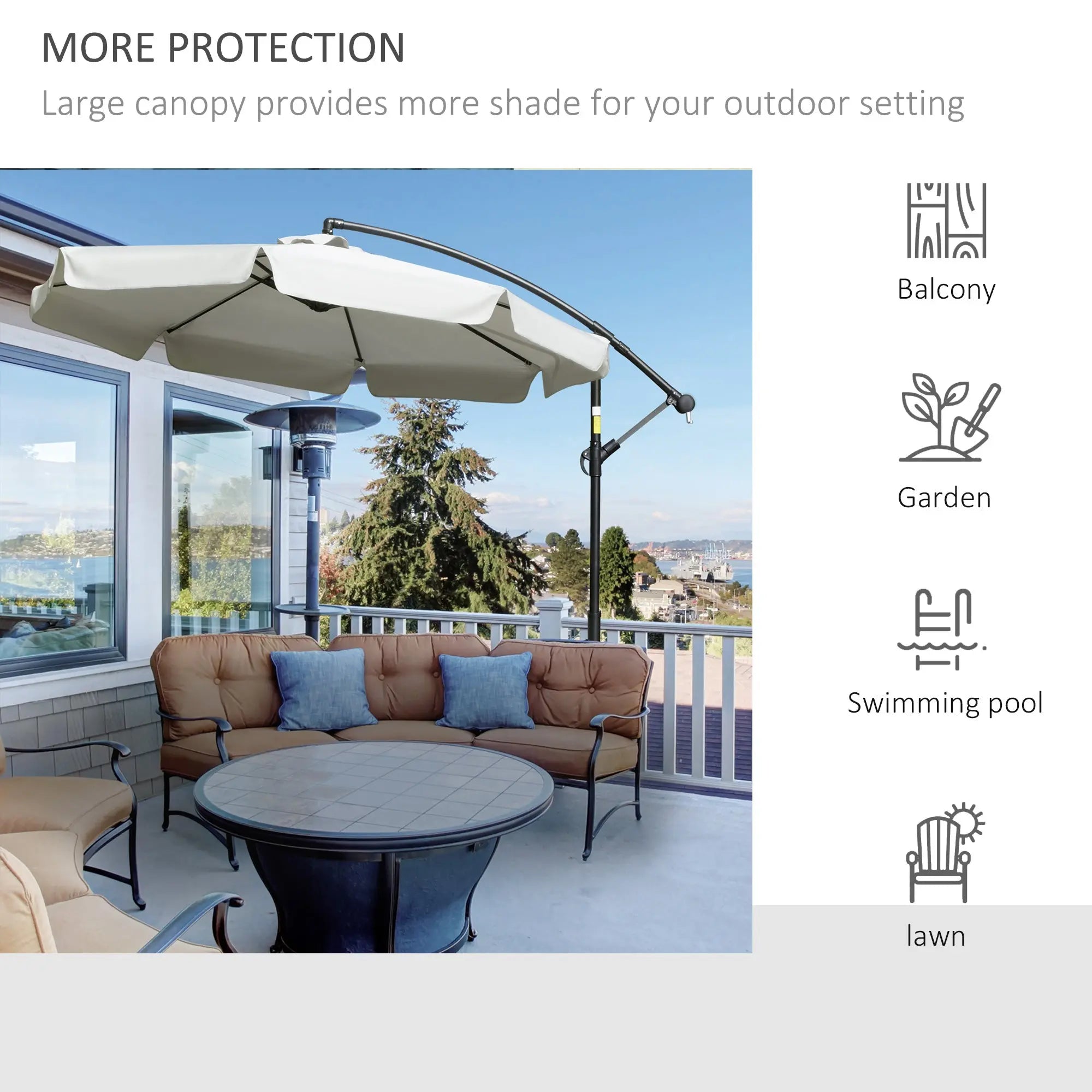 Outsunny 2.7m Garden Banana Parasol Cantilever Umbrella with Crank Handle and Cross Base for Outdoor, Hanging Sun Shade, Cream White 