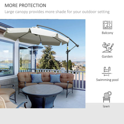 Outsunny 2.7m Garden Banana Parasol Cantilever Umbrella with Crank Handle and Cross Base for Outdoor, Hanging Sun Shade, Cream White 