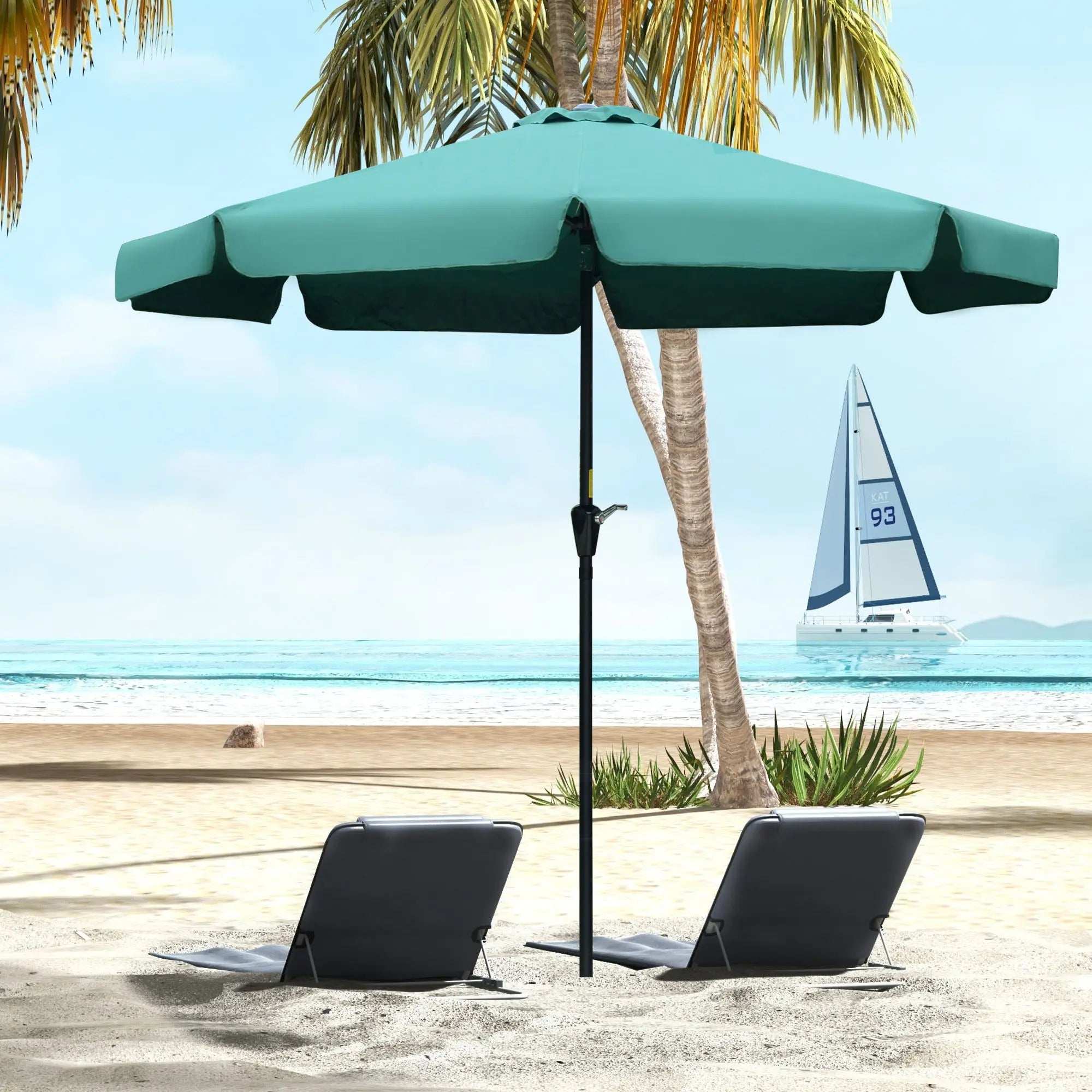 Outsunny 2.7m Patio Parasol Garden Umbrellas Outdoor Sun Shade Table Umbrella with Tilt, Crank, 8 Ribs, Ruffles, Green 