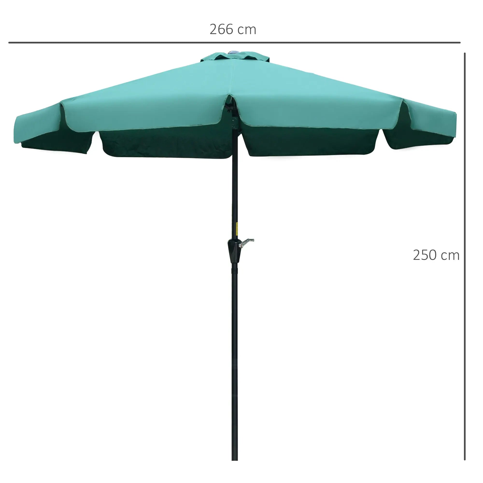 Outsunny 2.7m Patio Parasol Garden Umbrellas Outdoor Sun Shade Table Umbrella with Tilt, Crank, 8 Ribs, Ruffles, Green 