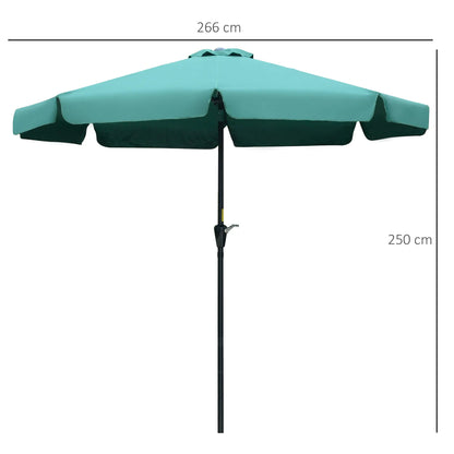Outsunny 2.7m Patio Parasol Garden Umbrellas Outdoor Sun Shade Table Umbrella with Tilt, Crank, 8 Ribs, Ruffles, Green 