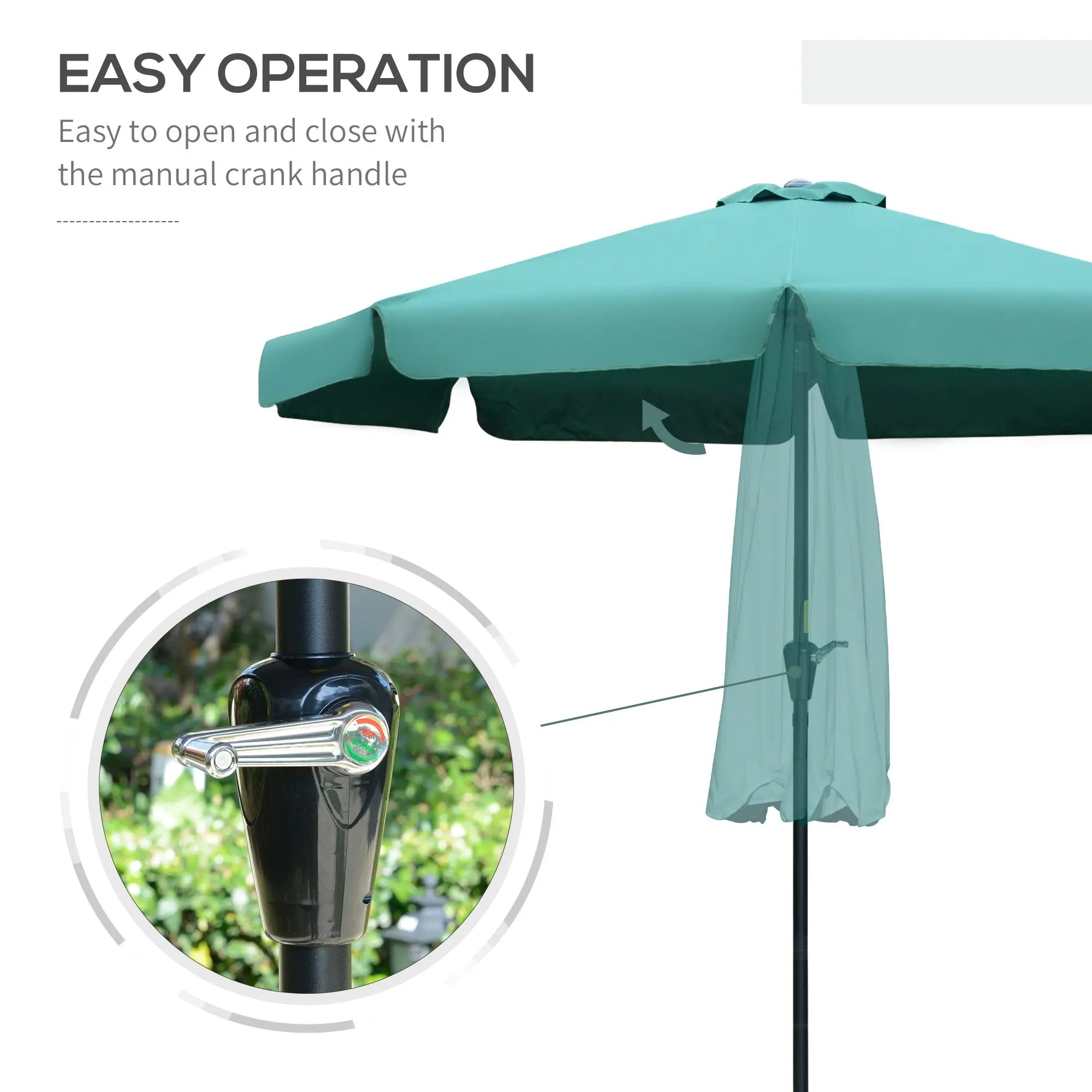 Outsunny 2.7m Patio Parasol Garden Umbrellas Outdoor Sun Shade Table Umbrella with Tilt, Crank, 8 Ribs, Ruffles, Green 