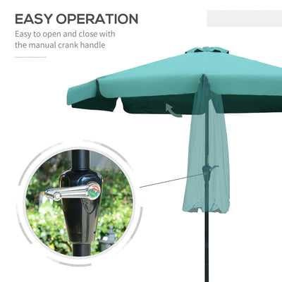 Outsunny 2.7m Patio Parasol Garden Umbrellas Outdoor Sun Shade Table Umbrella with Tilt, Crank, 8 Ribs, Ruffles, Green 