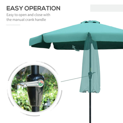 Outsunny 2.7m Patio Parasol Garden Umbrellas Outdoor Sun Shade Table Umbrella with Tilt, Crank, 8 Ribs, Ruffles, Green 