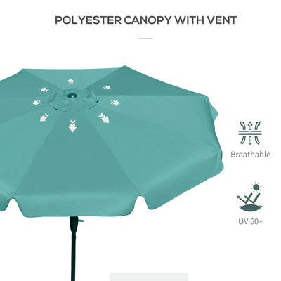Outsunny 2.7m Patio Parasol Garden Umbrellas Outdoor Sun Shade Table Umbrella with Tilt, Crank, 8 Ribs, Ruffles, Green 