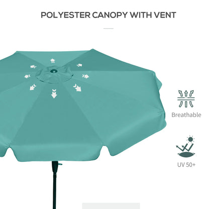 Outsunny 2.7m Patio Parasol Garden Umbrellas Outdoor Sun Shade Table Umbrella with Tilt, Crank, 8 Ribs, Ruffles, Green 