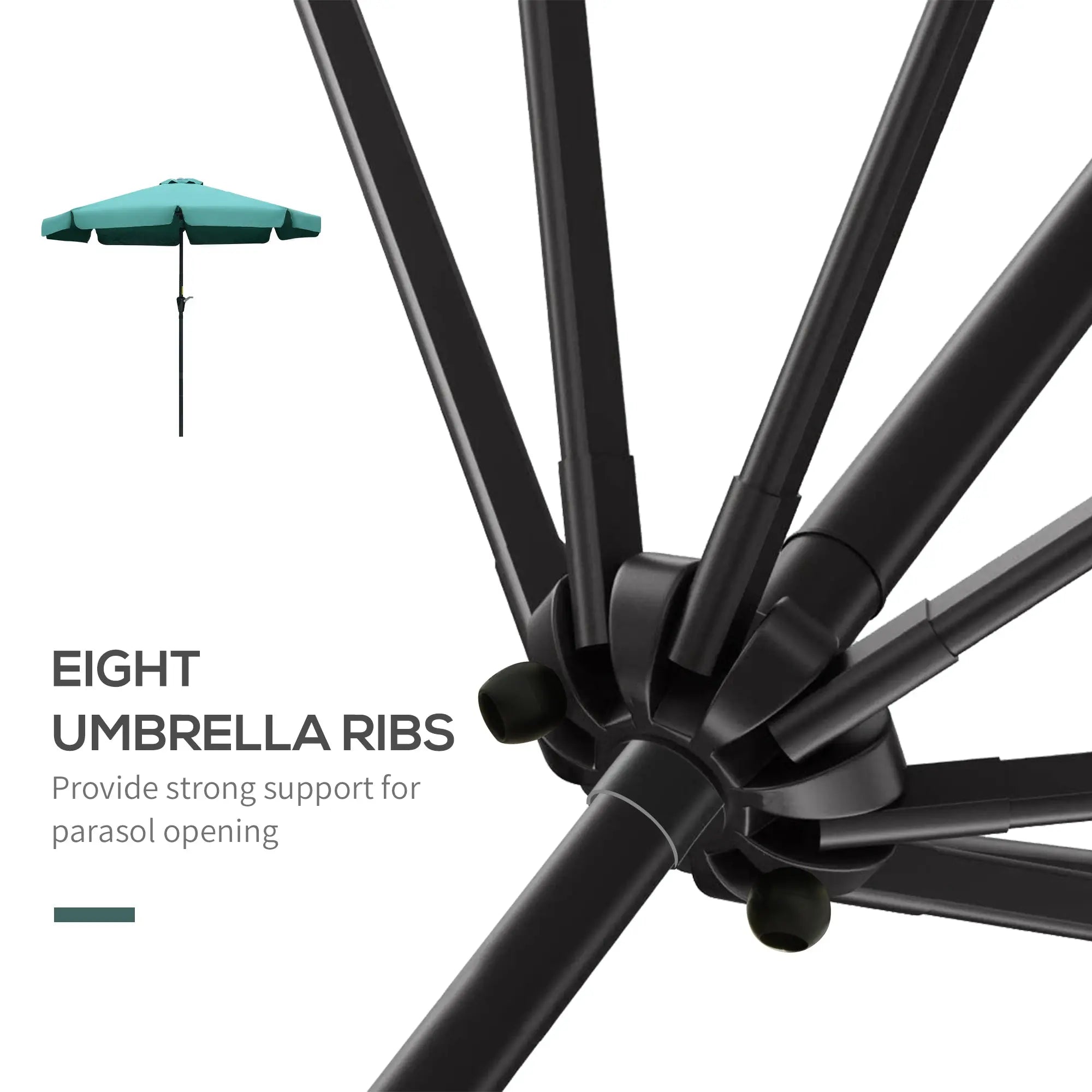 Outsunny 2.7m Patio Parasol Garden Umbrellas Outdoor Sun Shade Table Umbrella with Tilt, Crank, 8 Ribs, Ruffles, Green 