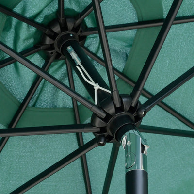 Outsunny 2.7m Patio Parasol Garden Umbrellas Outdoor Sun Shade Table Umbrella with Tilt, Crank, 8 Ribs, Ruffles, Green 
