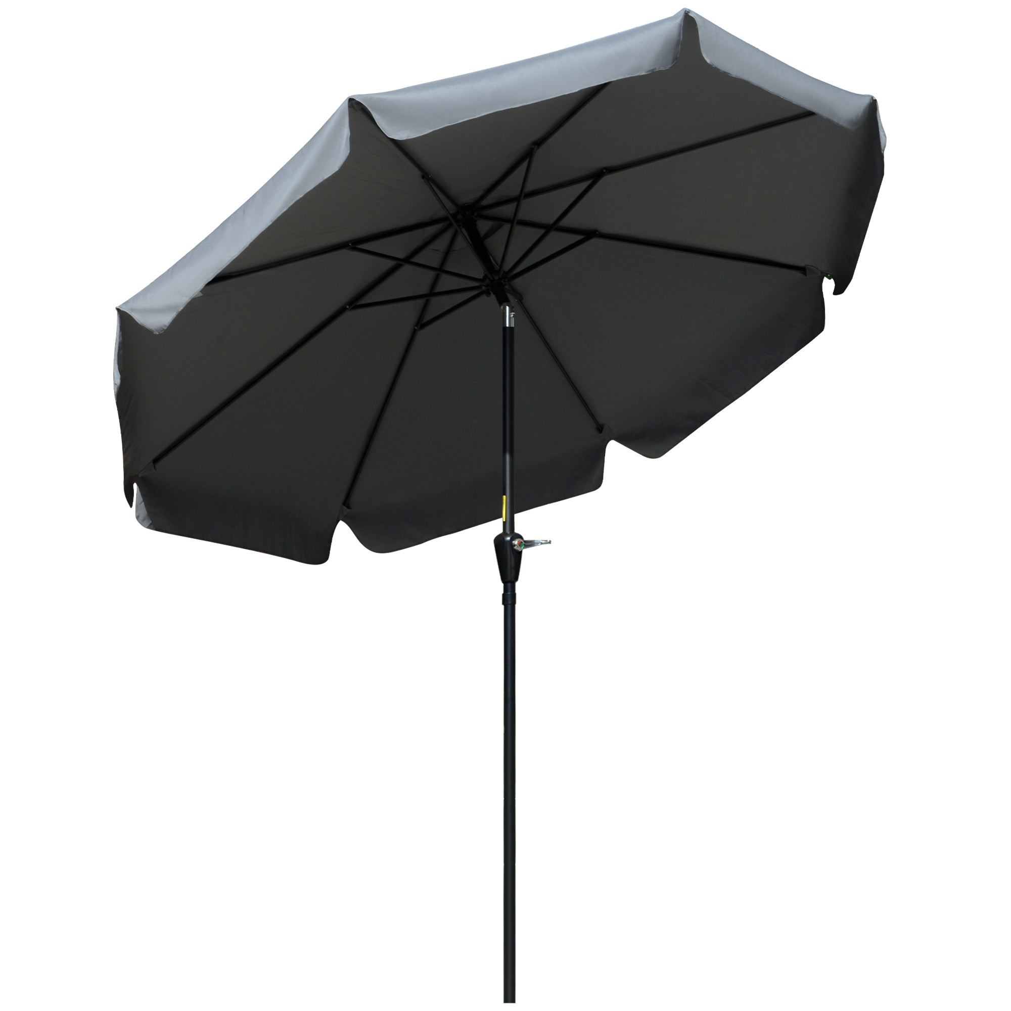Outsunny 2.7m Patio Parasol Garden Umbrellas Outdoor Sun Shade Table Umbrella with Tilt, Crank, 8 Ribs, Ruffles, Grey 
