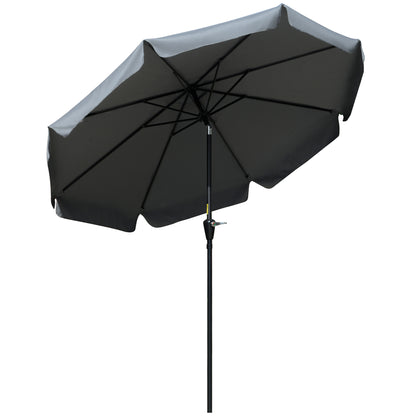 Outsunny 2.7m Patio Parasol Garden Umbrellas Outdoor Sun Shade Table Umbrella with Tilt, Crank, 8 Ribs, Ruffles, Grey 
