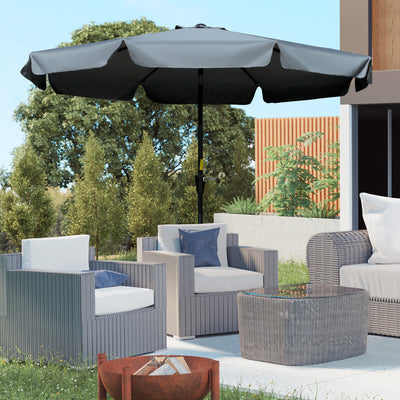Outsunny 2.7m Patio Parasol Garden Umbrellas Outdoor Sun Shade Table Umbrella with Tilt, Crank, 8 Ribs, Ruffles, Grey 