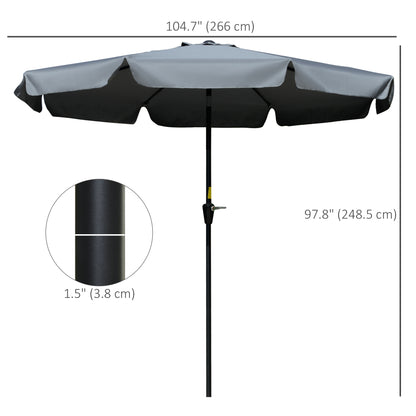 Outsunny 2.7m Patio Parasol Garden Umbrellas Outdoor Sun Shade Table Umbrella with Tilt, Crank, 8 Ribs, Ruffles, Grey 