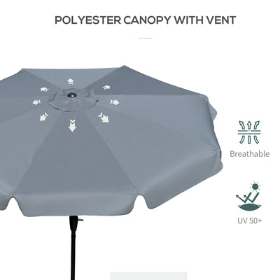 Outsunny 2.7m Patio Parasol Garden Umbrellas Outdoor Sun Shade Table Umbrella with Tilt, Crank, 8 Ribs, Ruffles, Grey 