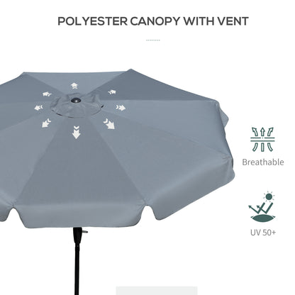 Outsunny 2.7m Patio Parasol Garden Umbrellas Outdoor Sun Shade Table Umbrella with Tilt, Crank, 8 Ribs, Ruffles, Grey 