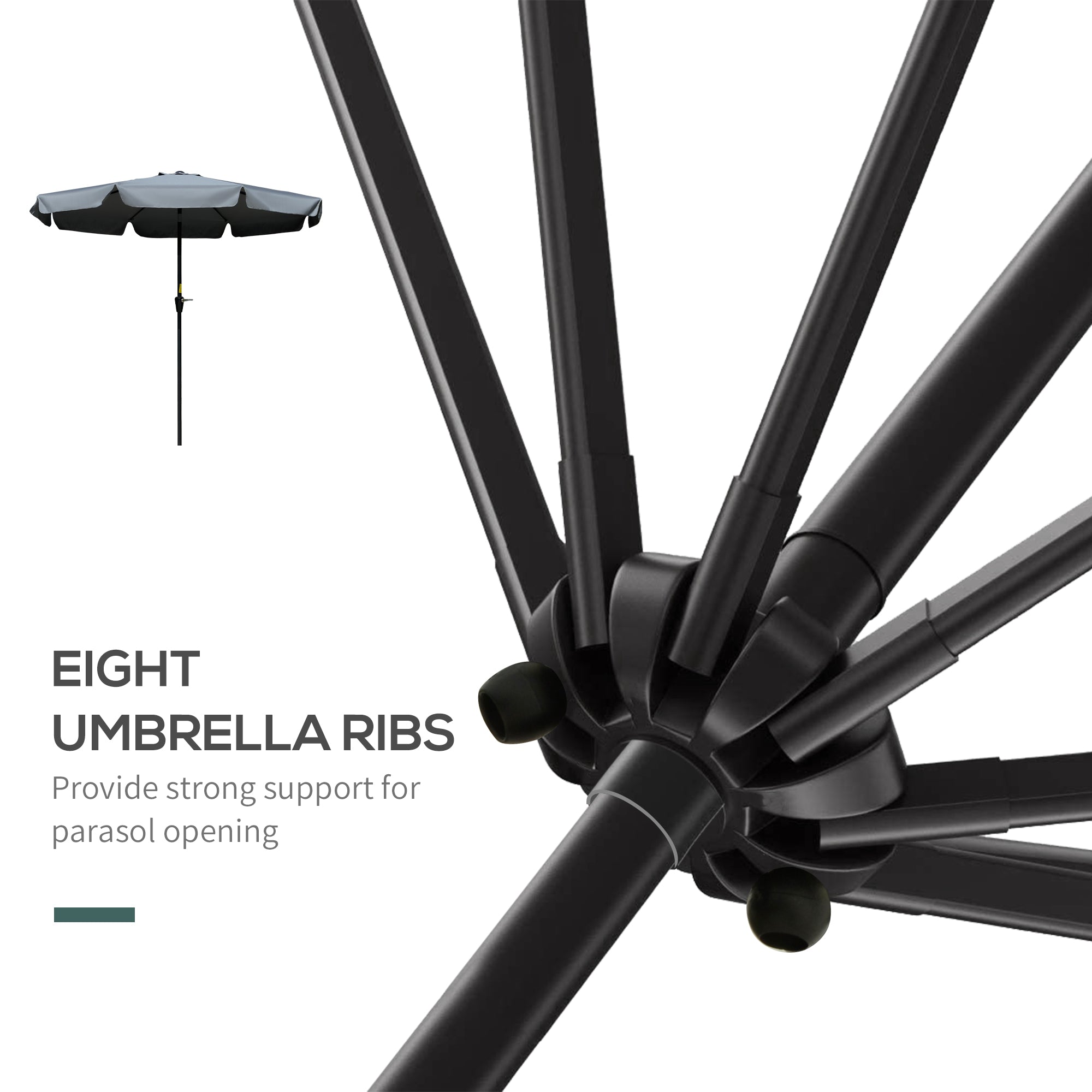 Outsunny 2.7m Patio Parasol Garden Umbrellas Outdoor Sun Shade Table Umbrella with Tilt, Crank, 8 Ribs, Ruffles, Grey 
