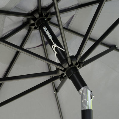 Outsunny 2.7m Patio Parasol Garden Umbrellas Outdoor Sun Shade Table Umbrella with Tilt, Crank, 8 Ribs, Ruffles, Grey 