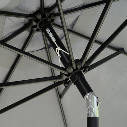 Outsunny 2.7m Patio Parasol Garden Umbrellas Outdoor Sun Shade Table Umbrella with Tilt, Crank, 8 Ribs, Ruffles, Grey 