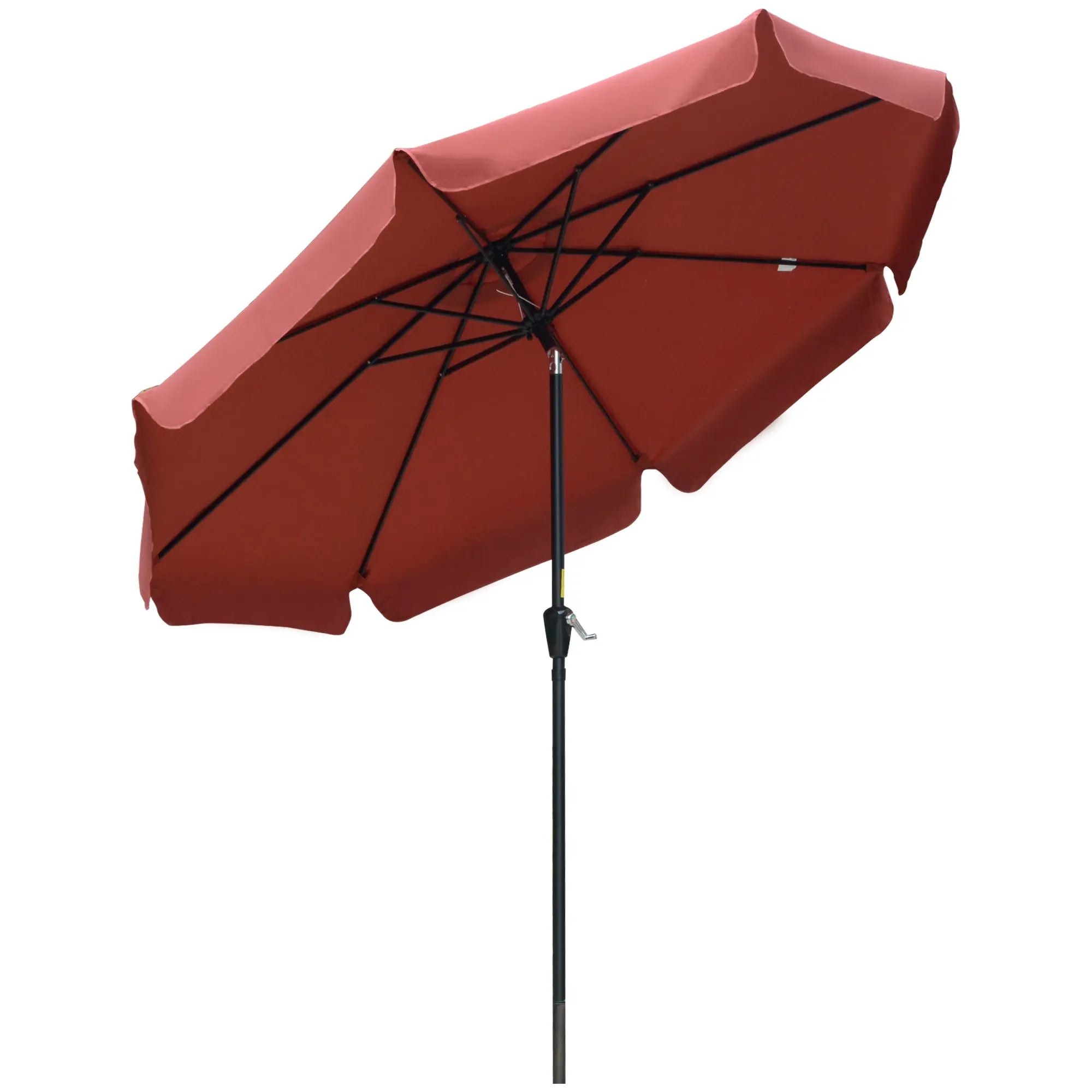 Outsunny 2.7m Patio Parasol Garden Umbrellas Outdoor Sun Shade Table Umbrella with Tilt, Crank, 8 Ribs, Ruffles, Wine Red 