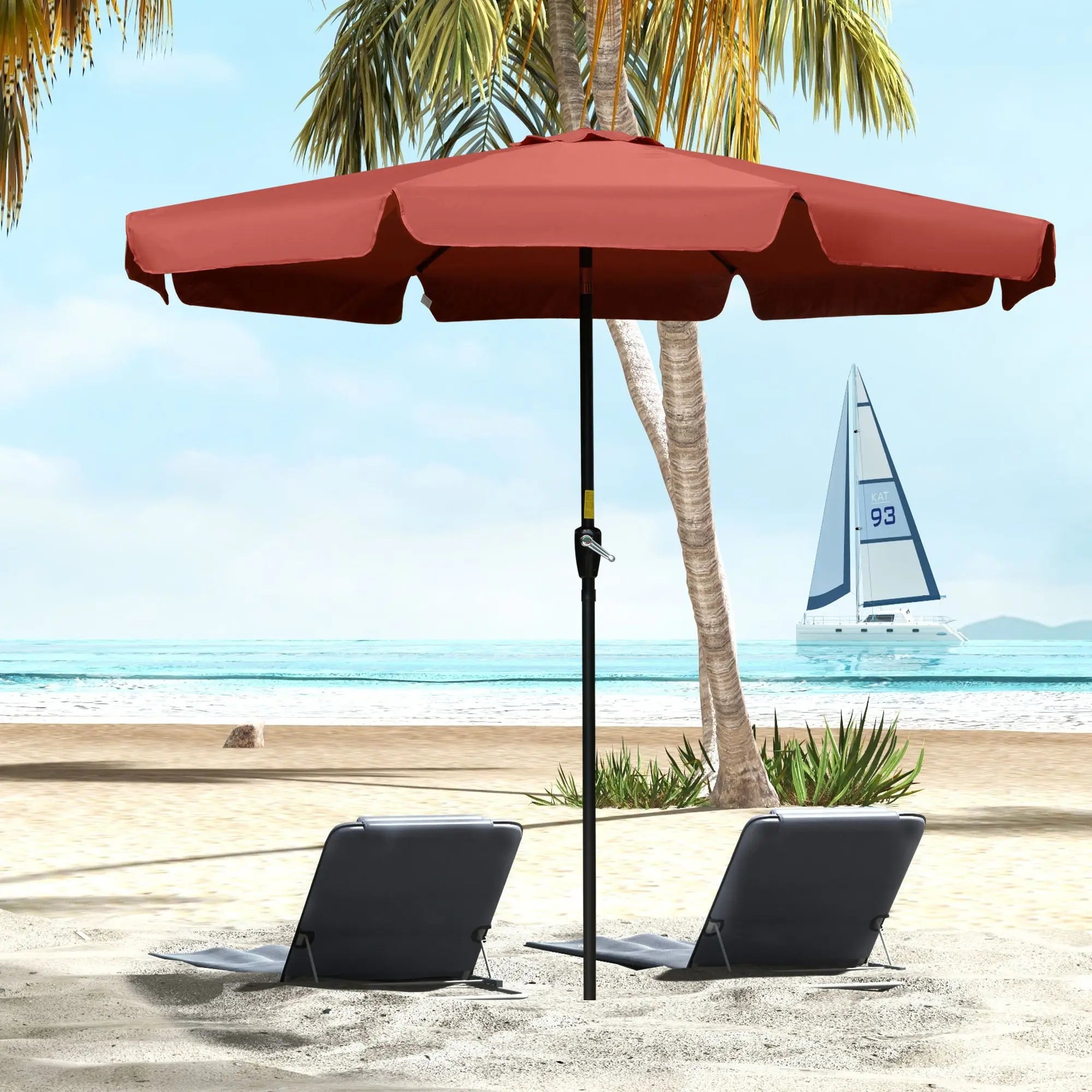 Outsunny 2.7m Patio Parasol Garden Umbrellas Outdoor Sun Shade Table Umbrella with Tilt, Crank, 8 Ribs, Ruffles, Wine Red 