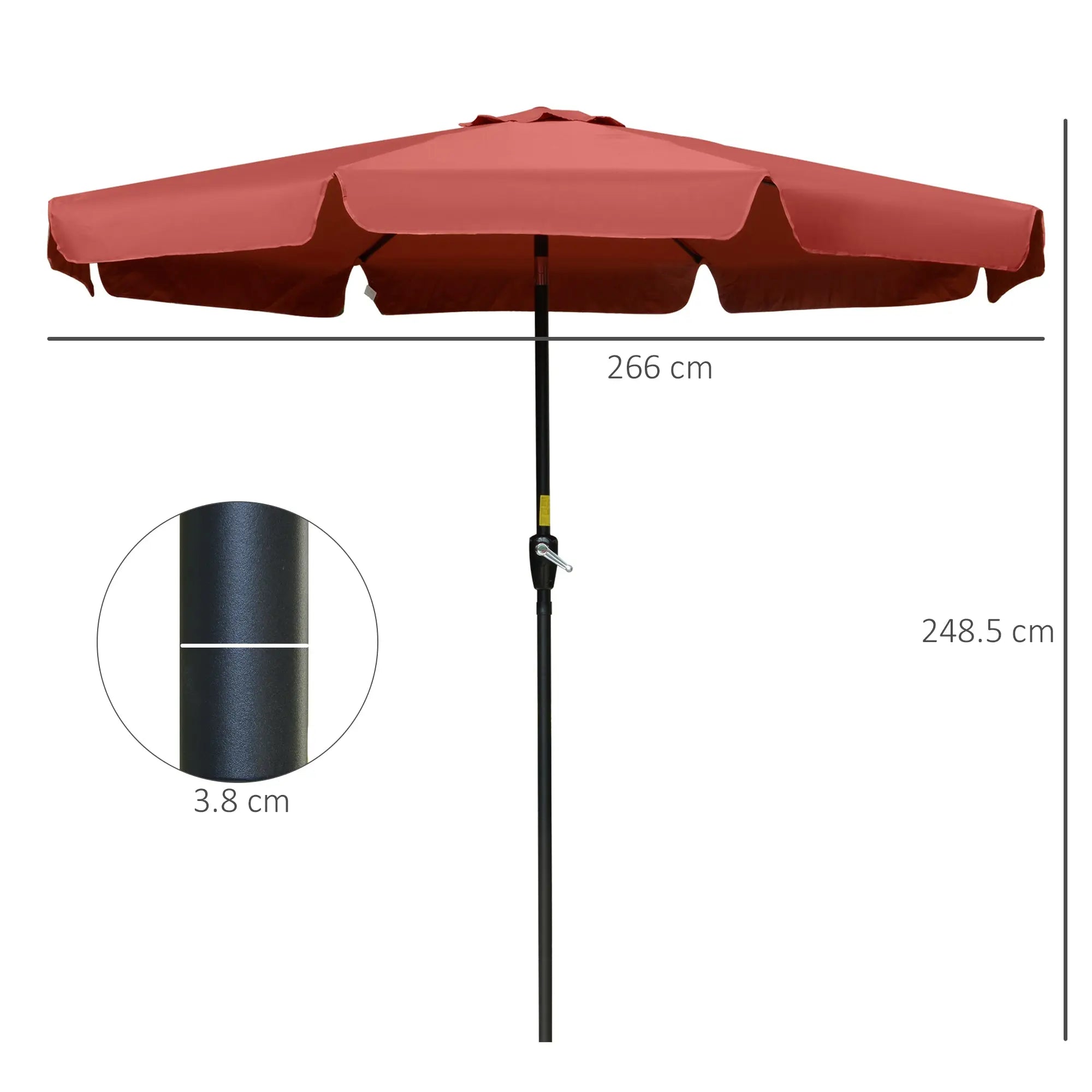 Outsunny 2.7m Patio Parasol Garden Umbrellas Outdoor Sun Shade Table Umbrella with Tilt, Crank, 8 Ribs, Ruffles, Wine Red 
