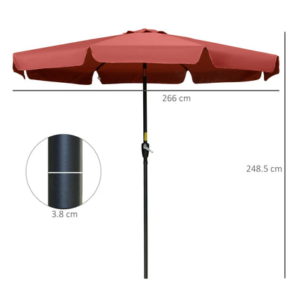 Outsunny 2.7m Patio Parasol Garden Umbrellas Outdoor Sun Shade Table Umbrella with Tilt, Crank, 8 Ribs, Ruffles, Wine Red 
