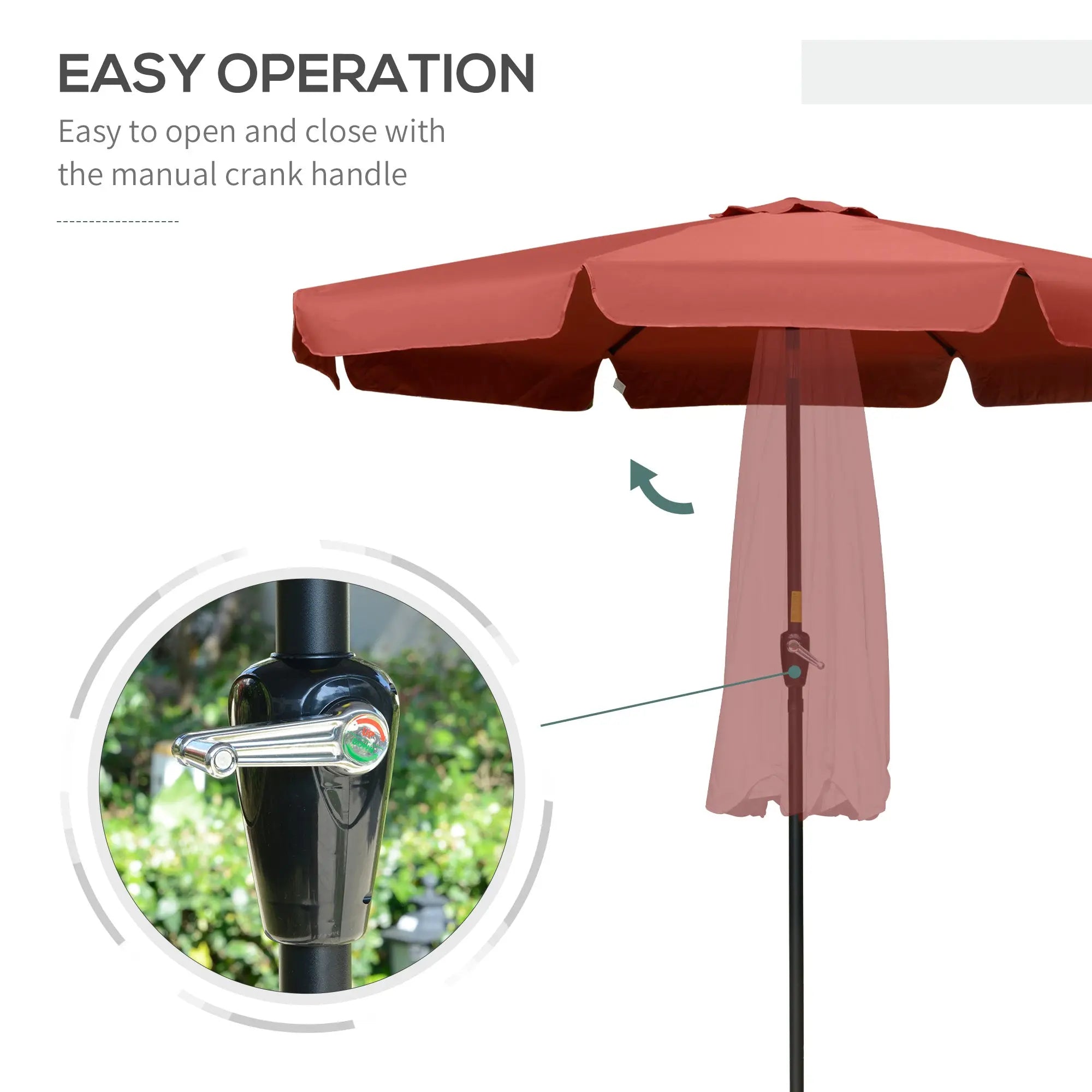 Outsunny 2.7m Patio Parasol Garden Umbrellas Outdoor Sun Shade Table Umbrella with Tilt, Crank, 8 Ribs, Ruffles, Wine Red 
