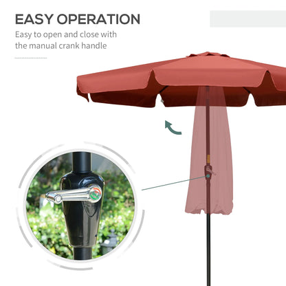 Outsunny 2.7m Patio Parasol Garden Umbrellas Outdoor Sun Shade Table Umbrella with Tilt, Crank, 8 Ribs, Ruffles, Wine Red 