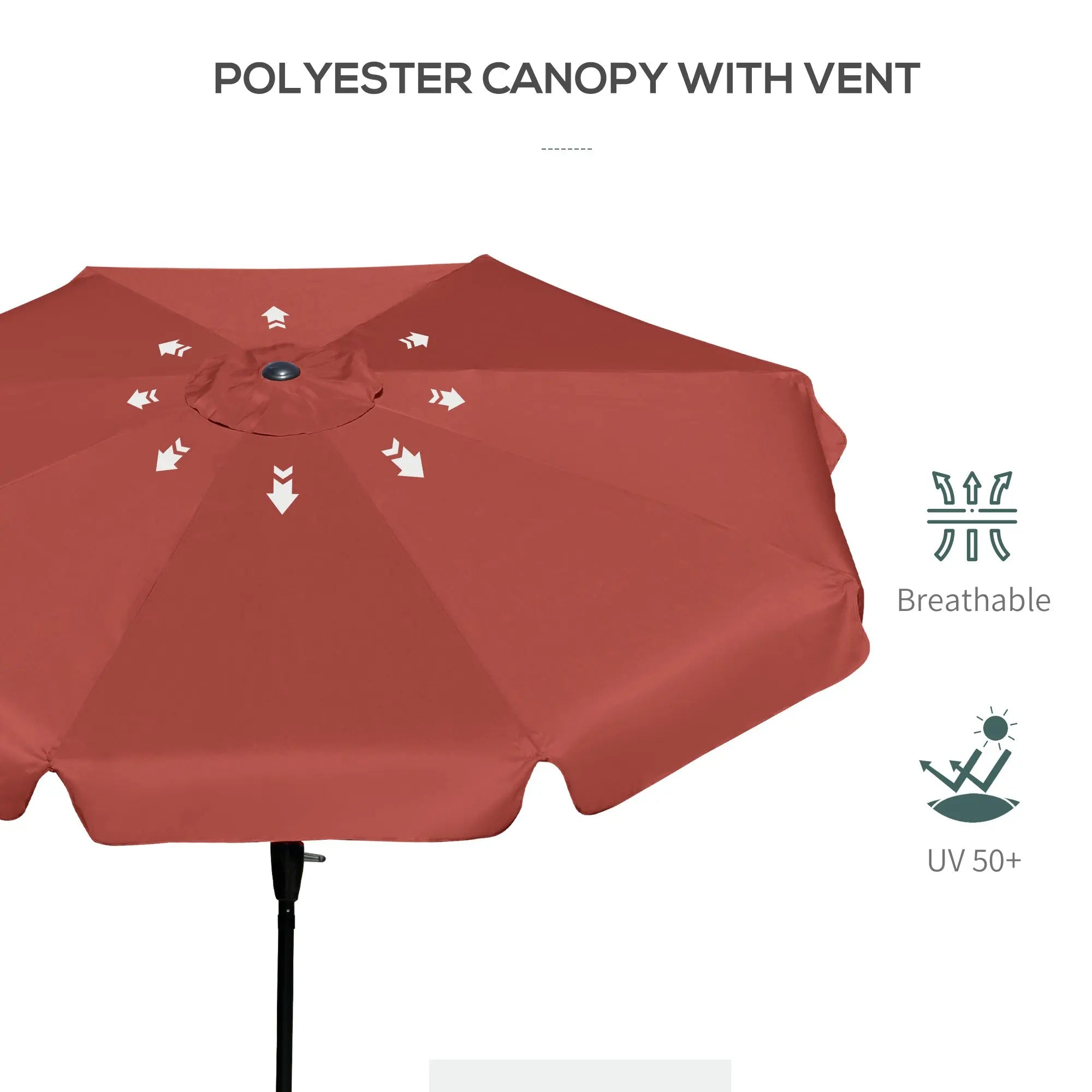 Outsunny 2.7m Patio Parasol Garden Umbrellas Outdoor Sun Shade Table Umbrella with Tilt, Crank, 8 Ribs, Ruffles, Wine Red 