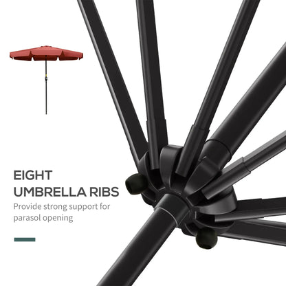 Outsunny 2.7m Patio Parasol Garden Umbrellas Outdoor Sun Shade Table Umbrella with Tilt, Crank, 8 Ribs, Ruffles, Wine Red 