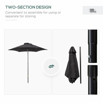 Outsunny 2m Garden Parasol Umbrella, Outdoor Sun Shade with 6 Sturdy Ribs for Balcony, Bench, Garden, Black 
