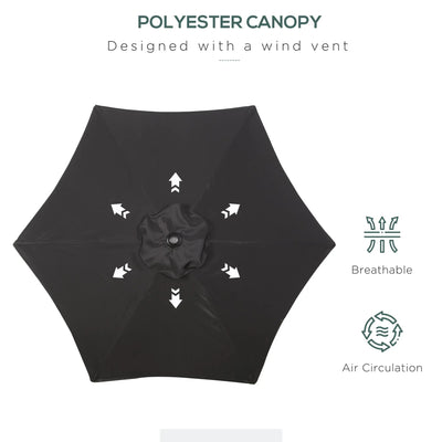 Outsunny 2m Garden Parasol Umbrella, Outdoor Sun Shade with 6 Sturdy Ribs for Balcony, Bench, Garden, Black 