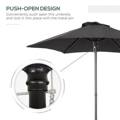 Outsunny 2m Garden Parasol Umbrella, Outdoor Sun Shade with 6 Sturdy Ribs for Balcony, Bench, Garden, Black 