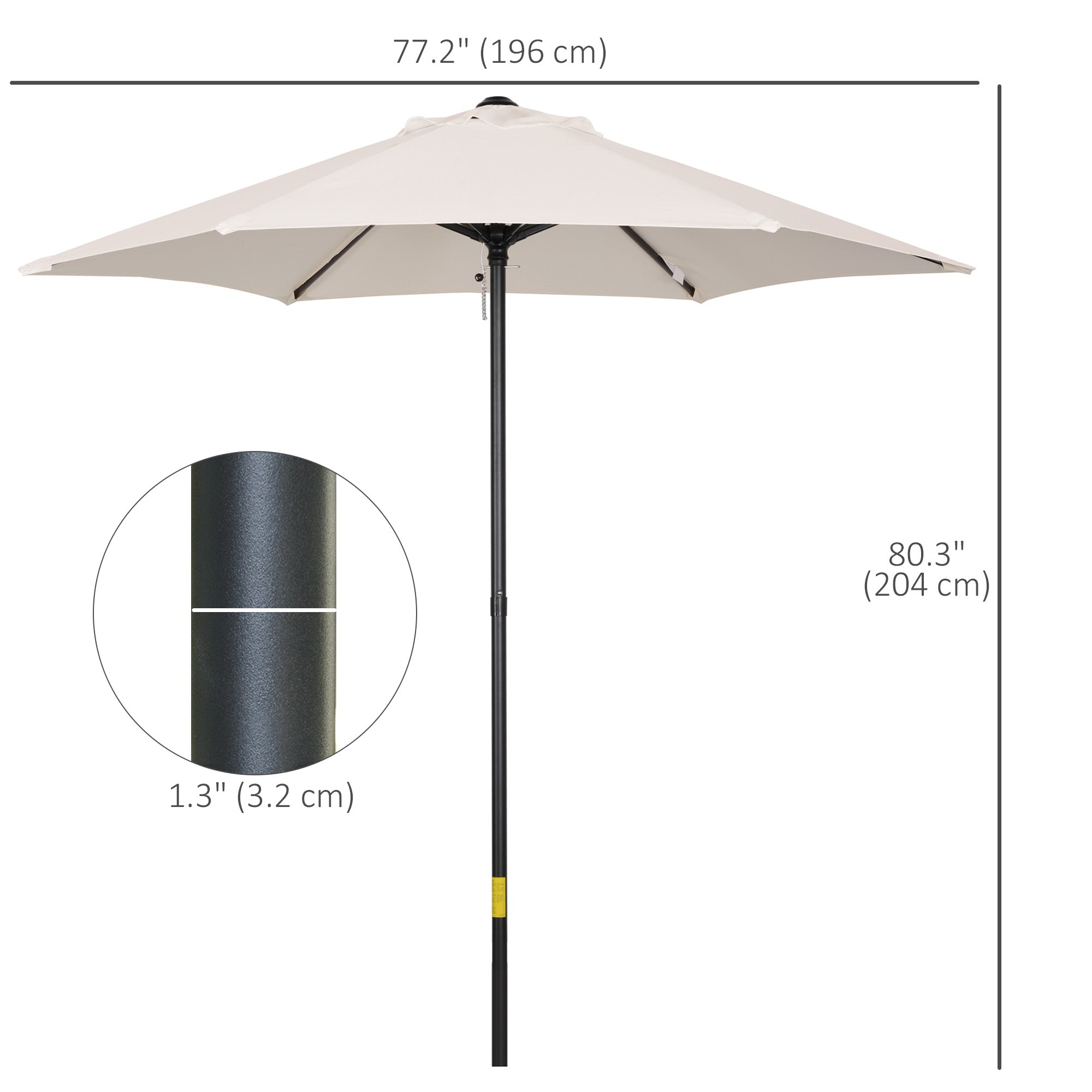 Outsunny 2m Garden Parasol Umbrella, Outdoor Sun Shade with 6 Sturdy Ribs for Balcony, Bench, Garden, Cream White 