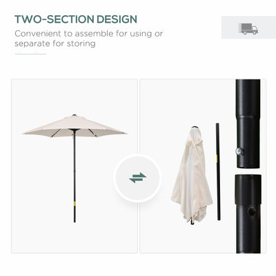 Outsunny 2m Garden Parasol Umbrella, Outdoor Sun Shade with 6 Sturdy Ribs for Balcony, Bench, Garden, Cream White 