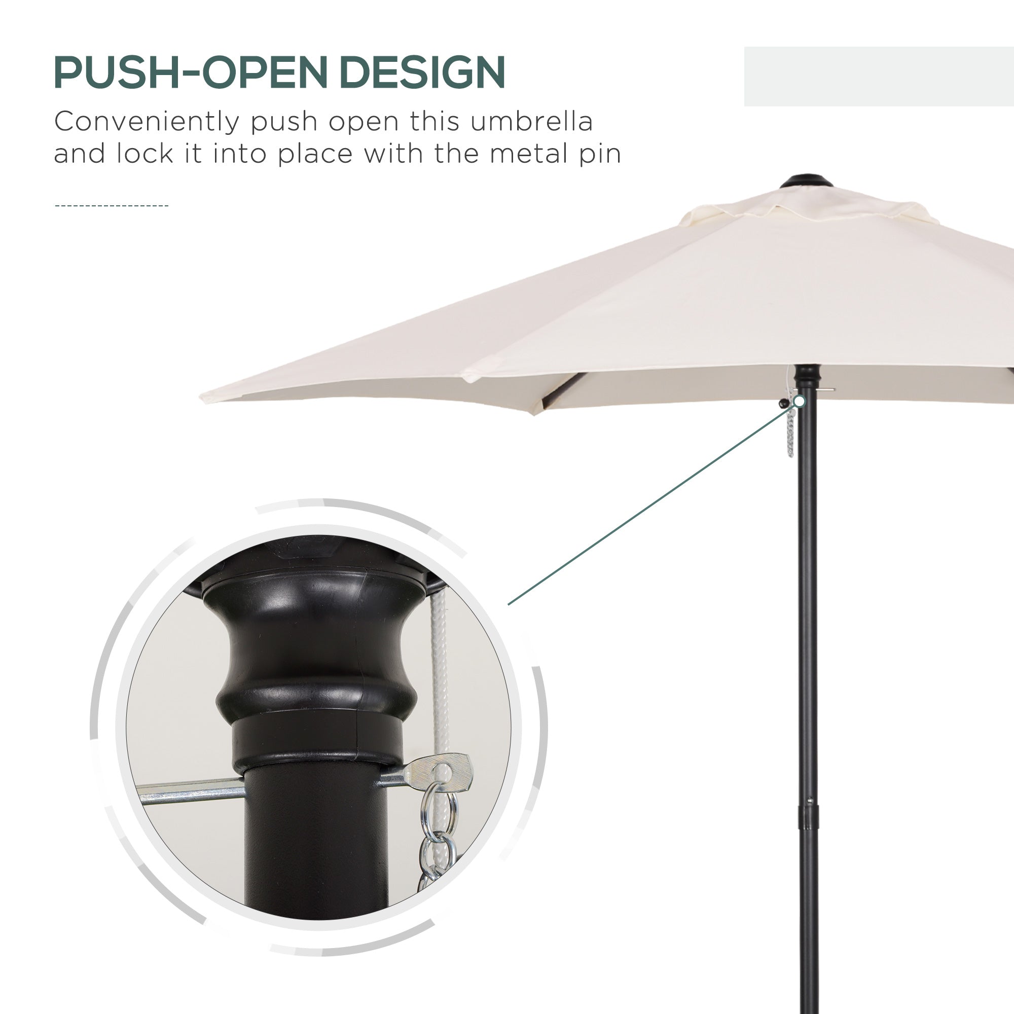 Outsunny 2m Garden Parasol Umbrella, Outdoor Sun Shade with 6 Sturdy Ribs for Balcony, Bench, Garden, Cream White 