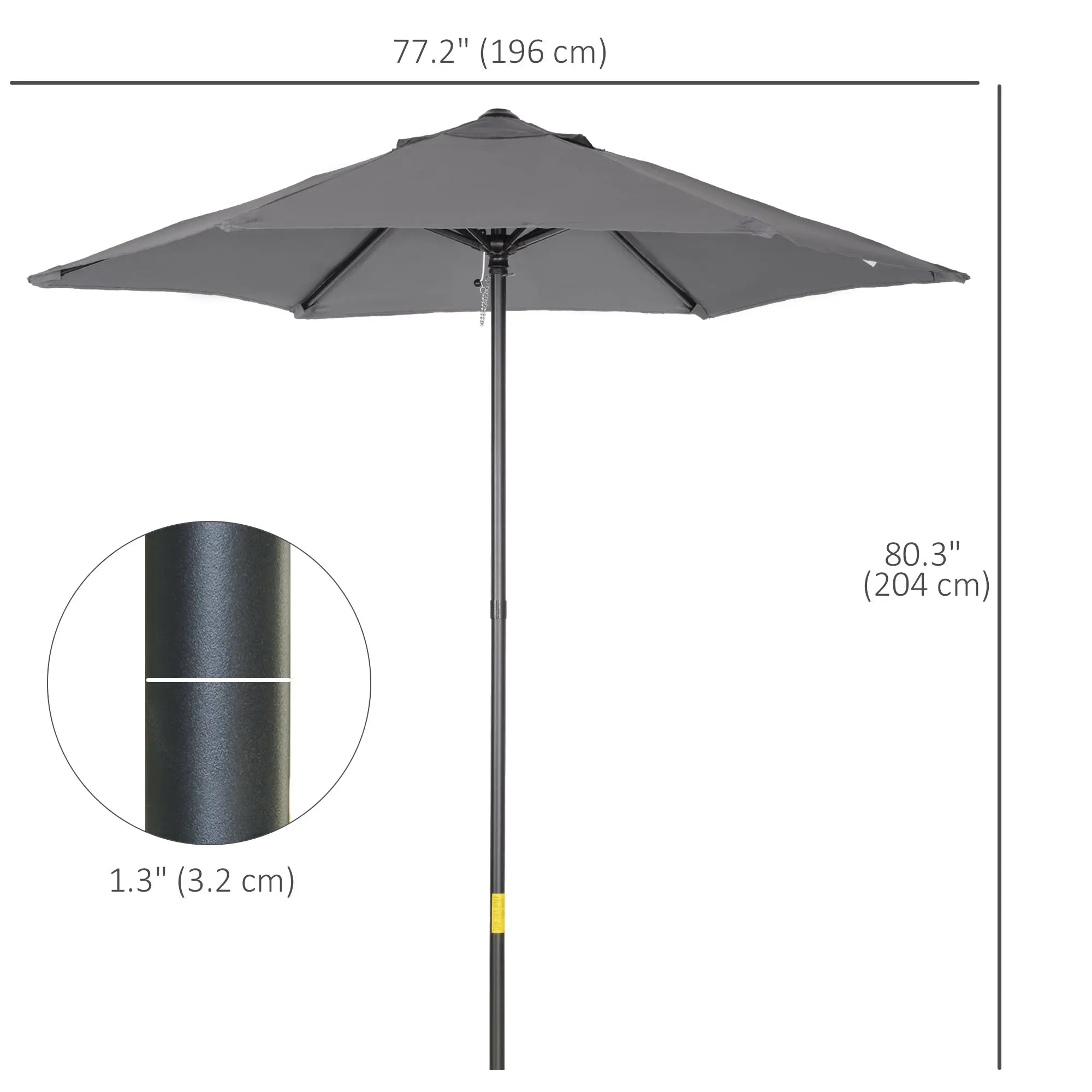 Outsunny 2m Garden Parasol Umbrella, Outdoor Sun Shade with 6 Sturdy Ribs for Balcony, Bench, Garden, Dark Grey 