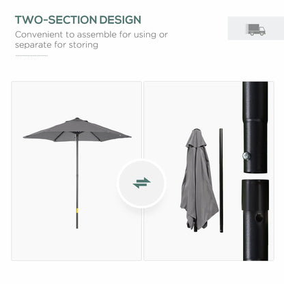 Outsunny 2m Garden Parasol Umbrella, Outdoor Sun Shade with 6 Sturdy Ribs for Balcony, Bench, Garden, Dark Grey 