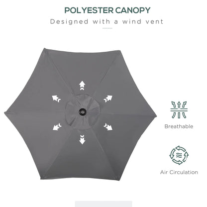 Outsunny 2m Garden Parasol Umbrella, Outdoor Sun Shade with 6 Sturdy Ribs for Balcony, Bench, Garden, Dark Grey 